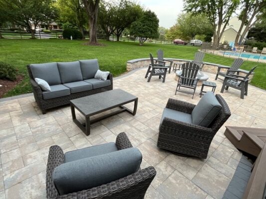 new patio for entertaining and expansive seating
